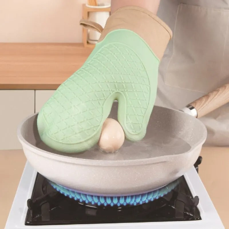 Silicone Insulated Glove, Anti Slip, Lengthened, Thickened, High-Temperature Resistant Kitchen Anti Scalding Device