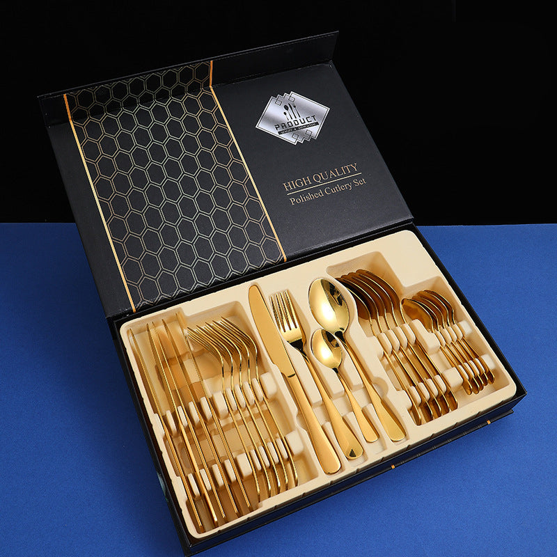 Stainless steel tableware 24-piece tableware set set of Western steak knife, fork and spoon gift box