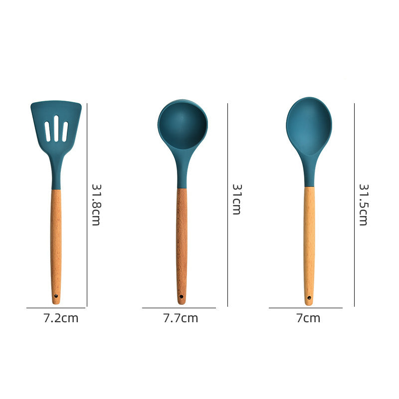 Non-stick pan silicone spatula Wooden handle silicone kitchenware 13-piece kitchenware set Silicone kitchenware