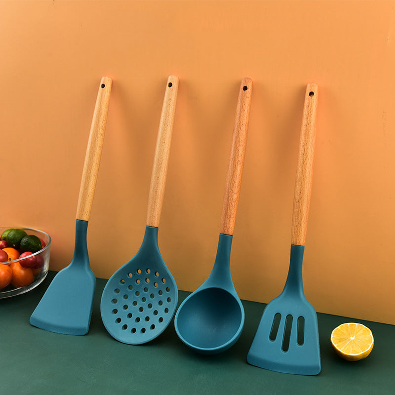 Non-stick pan silicone spatula Wooden handle silicone kitchenware 13-piece kitchenware set Silicone kitchenware