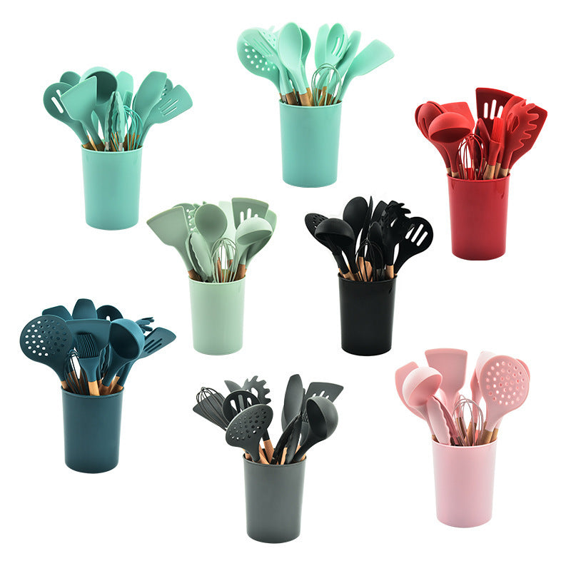 Non-stick pan silicone spatula Wooden handle silicone kitchenware 13-piece kitchenware set Silicone kitchenware