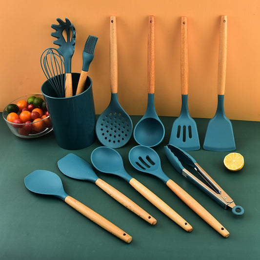 Non-stick pan silicone spatula Wooden handle silicone kitchenware 13-piece kitchenware set Silicone kitchenware